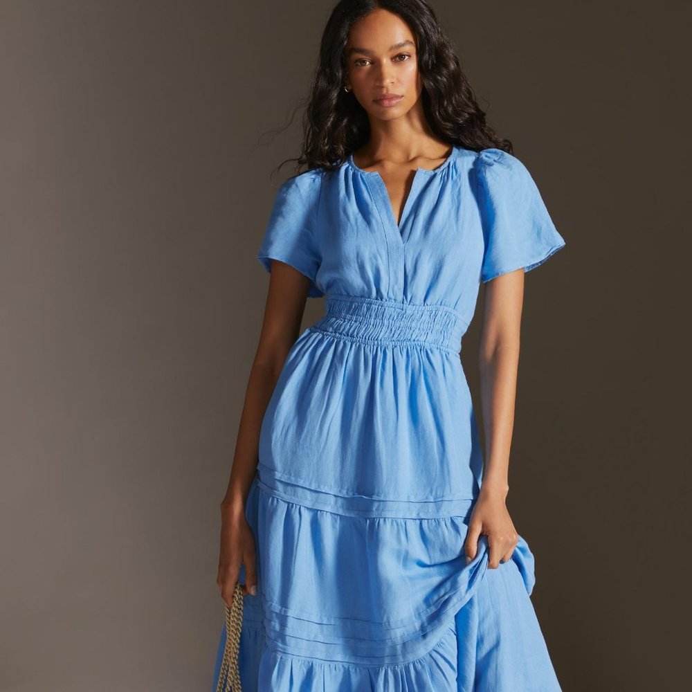Anthropologie Somerset Maxi Dress Blue Linen XS